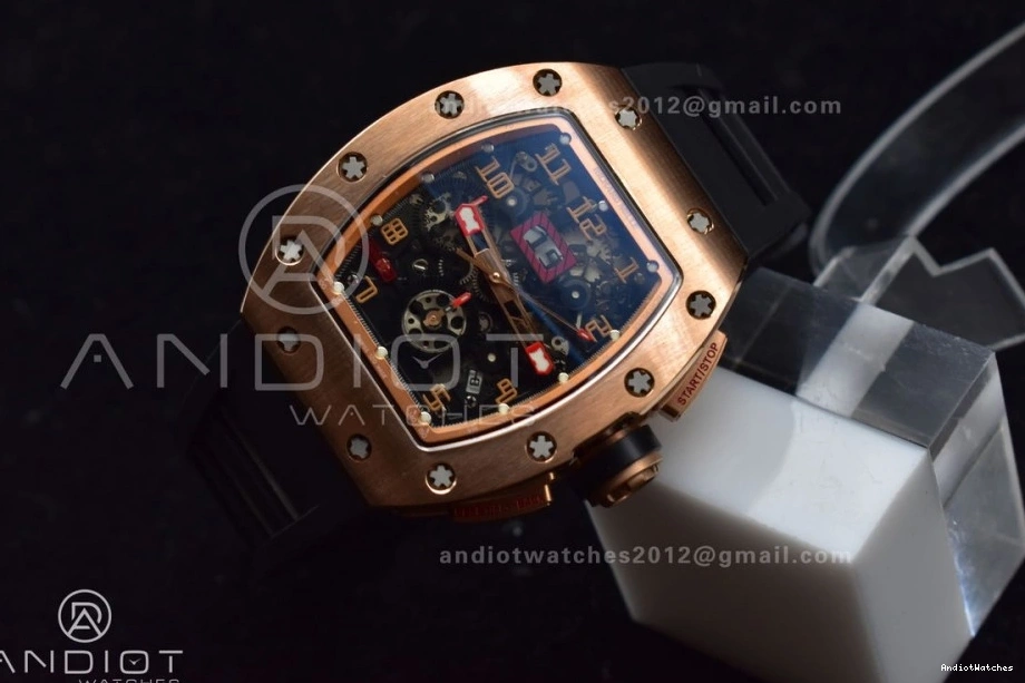 Strap Rubber Dial Best Chrono KVF RM011 1021 AllSeason Black A7750 RG on Black Edition Crystal V 1:1 1224